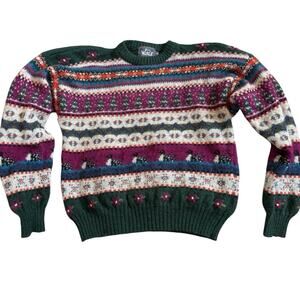 Woolrich sweater womens Med ducks trees fair isle wool EUC